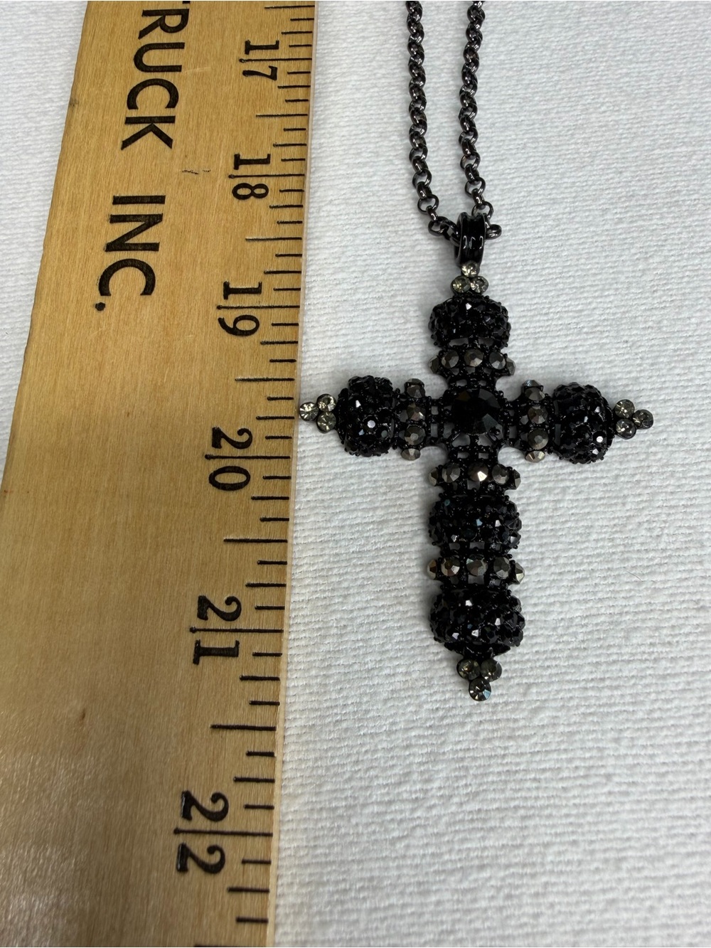 Black‎ Gothic Cross Necklace Statement Pendant Dark Academia Vintage Style - Picture 3 of 4
